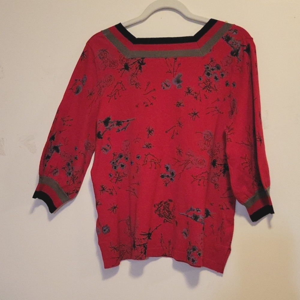 Pierri New York 3/4 sleeve red sweater square neck size L - Picture 5 of 11